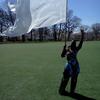 A dear friend from New York with our Plain White 7ft Silk Flag